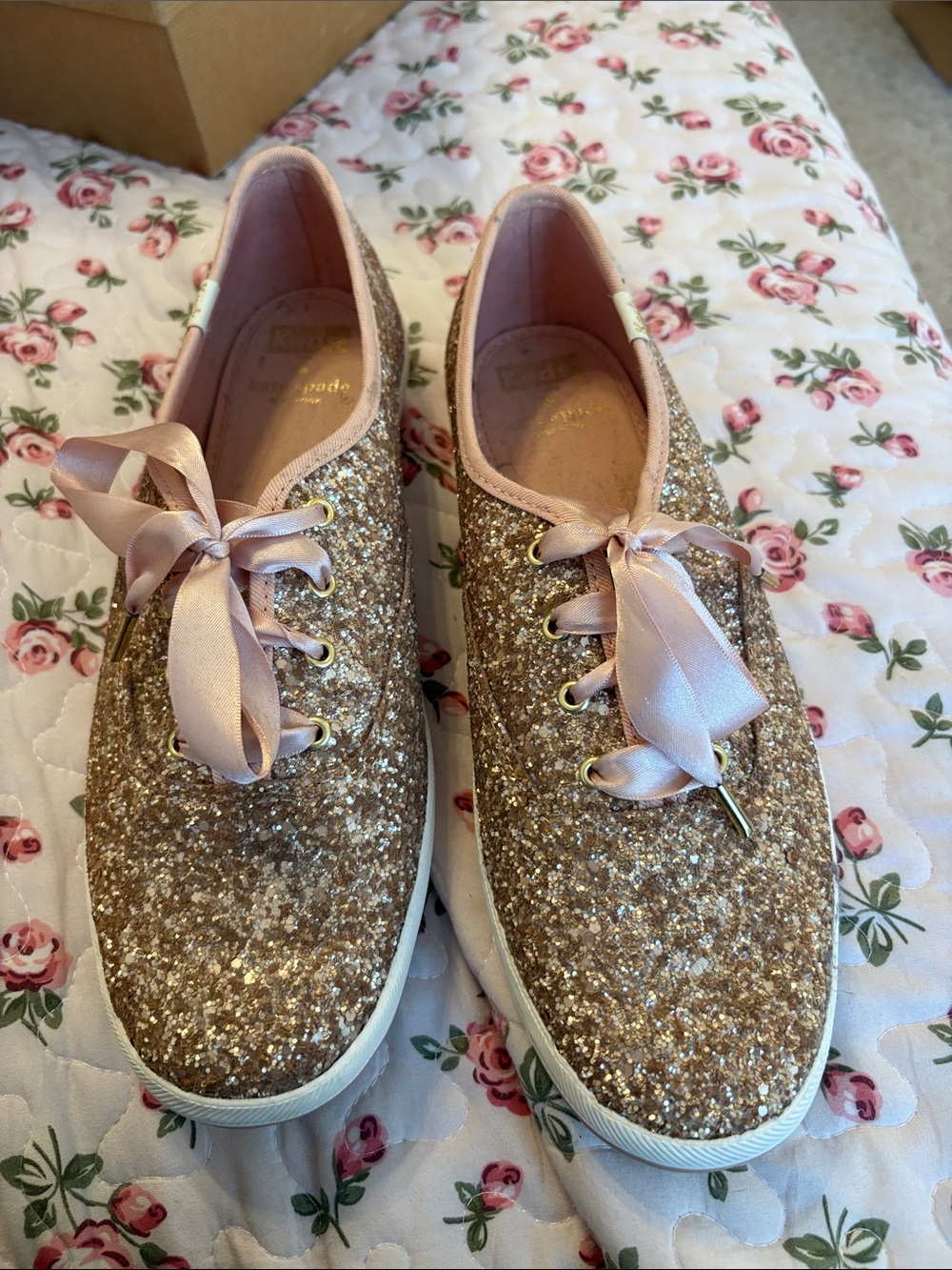 Kate Spade X Keds Glitter Lace-Up Sneakers in Rose Gold - Women's Casual Shoes